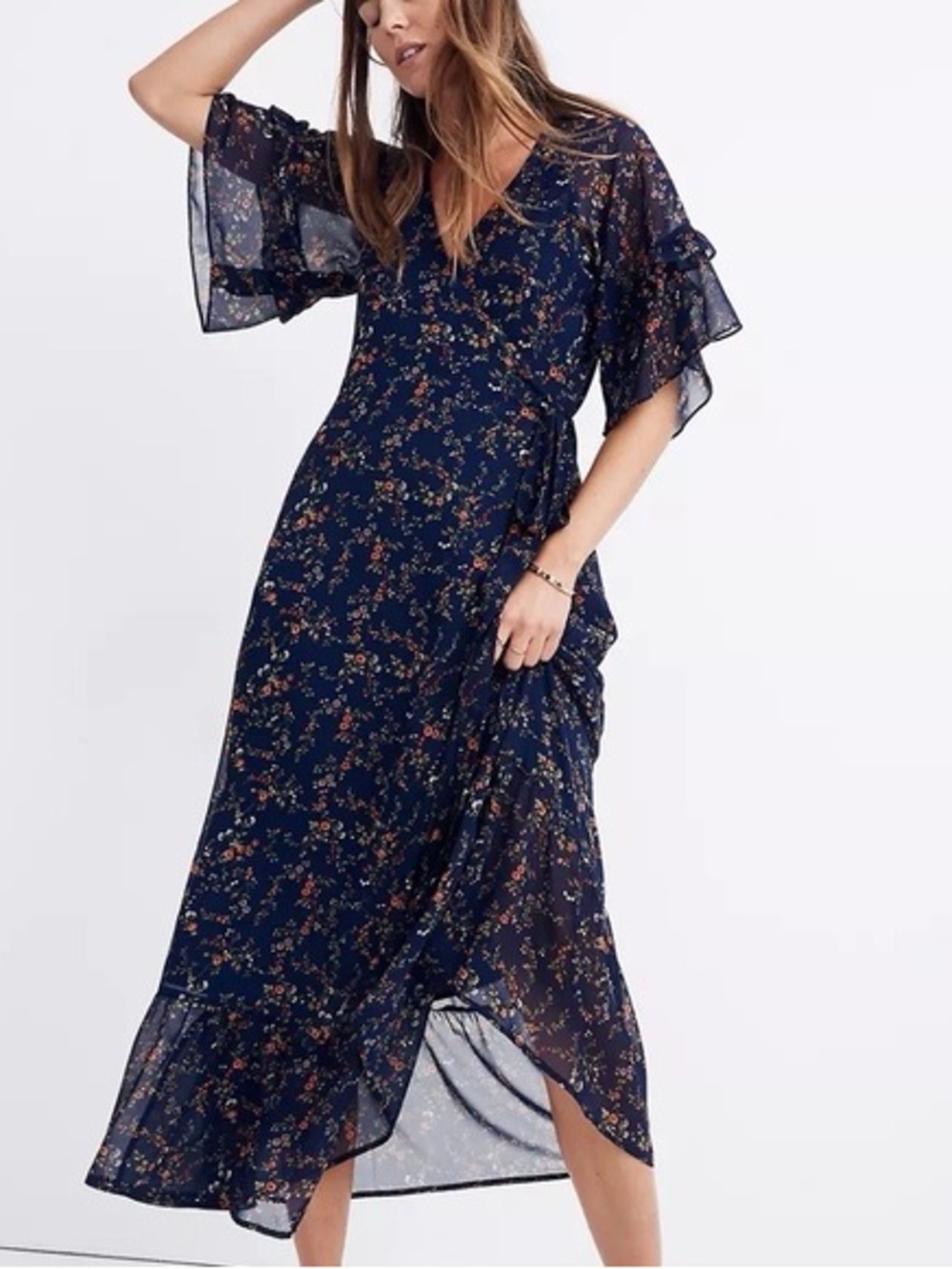 Madewell Vervain Ruffle-Sleeve Wrap Dress